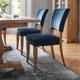 Vancouver Rustic Oak Upholstered Chair - Dark Blue Velvet Fabric Pair, Ripped