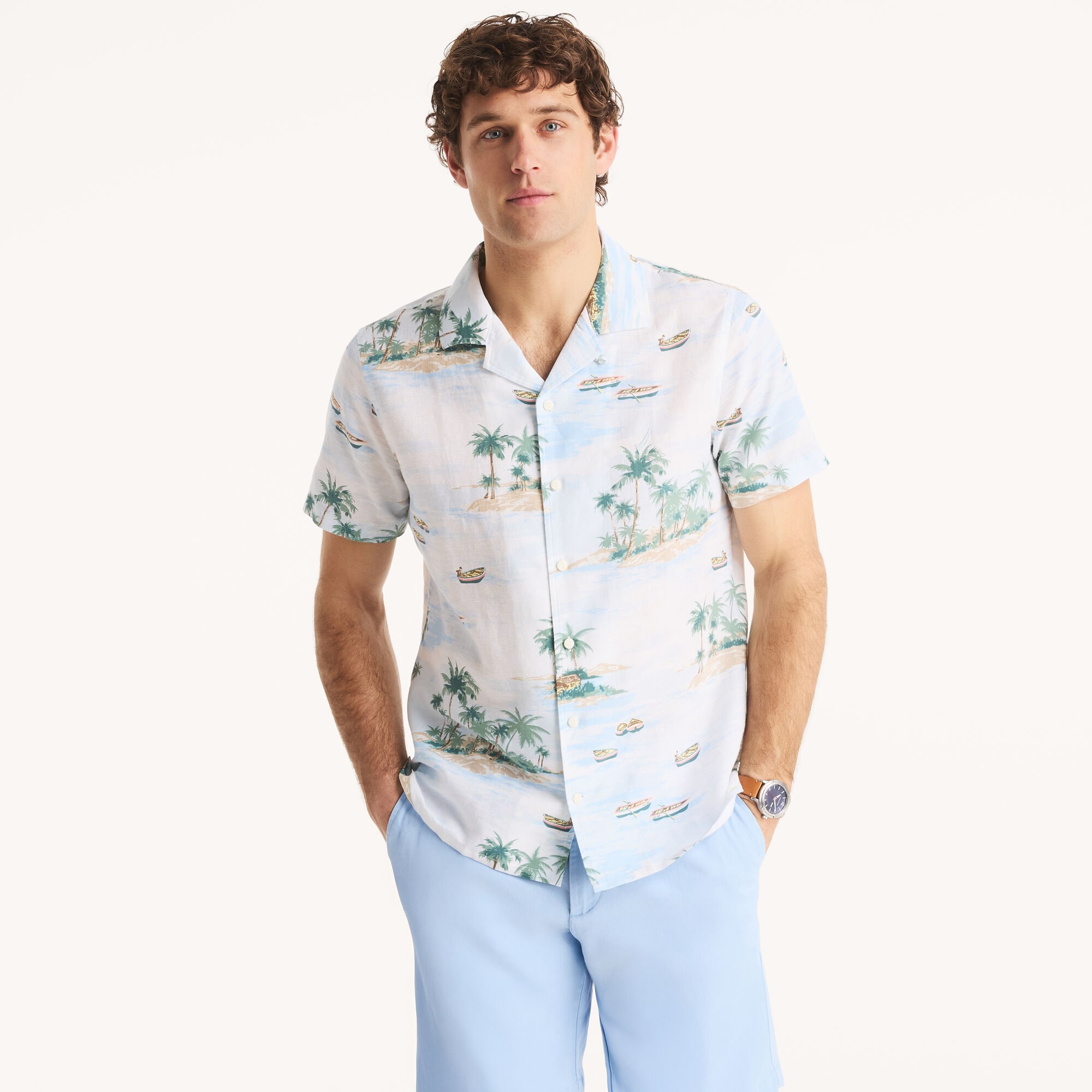 Nautica Men's Printed Linen Short-Sleeve Camp Shirt 101 (Bright White), 3XL