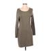 Ann Taylor LOFT Outlet Casual Dress - Sweater Dress Scoop Neck Long sleeves: Gray Print Dresses - Women's Size Small