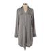 Express Casual Dress - Shirtdress Collared Long sleeves: Gray Print Dresses - Women's Size Small