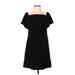 Charles Henry Casual Dress - A-Line Square Short sleeves: Black Print Dresses - Women's Size Small