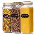 [ Taller ] Glass Jars with Airtight Lid, 92oz Large Glass Food Storage Jars, 3 Pack Wide Mouth Airtight Glass Jars for Kitchen Pantry Spaghetti, Square Mason Jars with Labels
