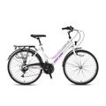 LUCHS City Bike 28 Inch Impulse Trekking Bike Girls' Bicycle, City Bike, 21 Speed Shimano, 48 Frame, Pannier Rack - StVZO Approval (White/Purple, 28 Inches)