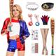 Metaparty Quinn Cosplay Costumes Children Women Suicide Squad Halloween Costume Superhero Cosplay Costume Kit Includes Gloves Jacket T-Shirt Shorts Necklace for Carnival Cosplay Adults XXL