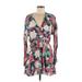 Amuse Society Casual Dress - Wrap: Blue Floral Dresses - Women's Size Small