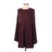 Kimchi Blue Casual Dress - A-Line Crew Neck Long sleeves: Burgundy Print Dresses - Women's Size Small