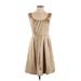 Banana Republic Casual Dress - A-Line Scoop Neck Sleeveless: Tan Print Dresses - Women's Size 2