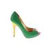 Nine West Heels: Pumps Stilleto Cocktail Party Green Print Shoes - Women's Size 5 1/2 - Peep Toe