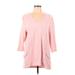Re.Lax by Lynn Ritchie Long Sleeve T-Shirt: Pink Solid Tops - Women's Size Large