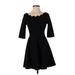 Lulus Casual Dress - A-Line Scoop Neck 3/4 sleeves: Black Print Dresses - Women's Size Small