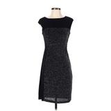 Connected Apparel Cocktail Dress - Sheath Crew Neck Sleeveless: Black Tweed Dresses - Women's Size 4 Petite