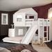 Twin Over Full House Bunk Bed with Ladder, Slide and Guardrails, White