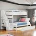Elegant Twin over Twin/Full Bunk Bed with Twin Size Trundle, Attached Staircase and 4 Drawers, Maximized storage space, White