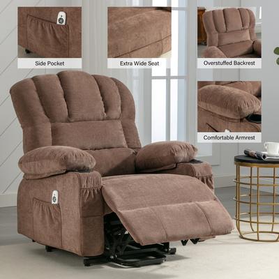 Oversized Heat Massage Sofa Power Lift Recliner Chair w/USB Port, Brown