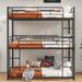 Metal Full Size Triple Bunk Bed with Built-in Ladders, Convertible into 3 Full Platform Bedframe for Kids Teens Adults Bedroom