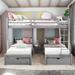 Artsy Multi-functional Full Over Twin & Twin Bunk Bed, Wood Triple Bunk Bed with Drawers and Guardrails, Maximized Space, White