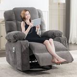 Manual Heat Massage Rocker Sofa Recliner w/USB Port & Cup Holders