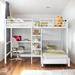Elegant Full Over Twin Metal Bunk Bed with Built-in Desk, Shelves and Ladder, Large Storage Space, Sturdy and Durable, White