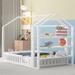 Full Size House-shaped Floor Bed with 3-Tiers Detachable Storage Shelves, Wooden Bedframe w/Fence & Roof for Kids, Teens, Adults