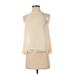 Zara Basic Sleeveless Blouse: Crew Neck One Shoulder Ivory Print Tops - Women's Size X-Small