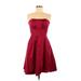 David's Bridal Cocktail Dress - Party Strapless Sleeveless: Red Print Dresses - Women's Size 8