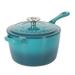 Crock-Pot 3 Qt Enamel Cast Iron Sauce Pan W/Lid - Matte Linen White Non Stick/Enameled Cast Iron/Cast Iron in Green/Blue | Wayfair 137372.02