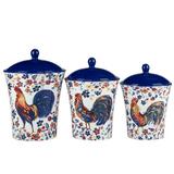 Certified International Morning Rooster Set of 3 Canisters Large (92 oz), Medium (64 oz), Small (54 oz) in Blue/Green | Wayfair 31429