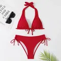 Maillot de bain brésilien dos nu bikini sexy taille basse noir rouge rose pour la plage bon