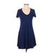 Lulus Casual Dress - A-Line V Neck Short sleeves: Blue Print Dresses - Women's Size Small