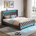 House of Hampton® Herica Wingback Bed w/ Headboard, Charging Station & RGB LED Lights Upholstered/Velvet in Gray | 48 H x 78 W x 84.1 D in | Wayfair