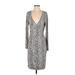 Banana Republic Casual Dress - Sheath Plunge 3/4 sleeves: Silver Dresses - Women's Size Small
