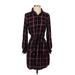 Banana Republic Factory Store Casual Dress - Shirtdress Collared Long sleeves: Burgundy Print Dresses - Women's Size 4