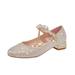 Girls Dance Shoes Gold Silver Sequins Princess Shoes Closed Toe Low Heel Fine Glitter Shoes Wedding Party Gold 9 Years-9.5 Years