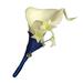 Boutonniere-Live-Feel Artificial Calla Lily Royal Blue Ribbon Ivory Accent.pin Included (Royal Blue Ivory)