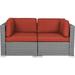 2-piece Outdoor Wicker Loveseat Sectional Sofa Orange Red