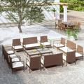 16 Piece Patio Lounge Set with Cushions Poly Rattan Brown