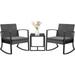 3 Piece Patio Rocking Chair Set Outdoor Patio Furniture Set with Coffee Table and Cushions for Balcony Porch Bistro (Grey)