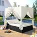 Outdoor Patio Wicker Sunbed Daybed with Cushions Adjustable Seats