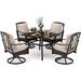 Patio Furniture Set for 6 7 Piece Outdoor Dining Set 6 Swivel Chairs with Cushions and 1 Hand Painting Wood-Like Table for Backyard Garden Poolside