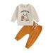 Boys Halloween Pants Set Letters Ghost Print Sweatshirt Sweatpants