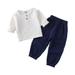 Rovga Outfit For Children Toddler Kids Baby Boy Girl Solid Pullover Long Sleeve Cotton Linen Sweatshirt T Shirt Crewneck Tops Shorts Set Clothes