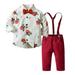 Toddler Outfits For Girls Boys Winter Boy Clothes Baby Boy Clothes Baby Floral Shirt Suspender Pants Set Baby Outfit Sets Red 12 Months-18 Months