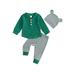 Frobukio 3Pcs Newborn Baby Boys Fall Outfits Long Sleeve Tops Striped Pants Hat Set Newborn Clothes