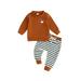 Canrulo Toddler Baby Boys Halloween Clothes Long Sleeve Letters Pumpkin Print Sweatshirt with Striped Sweatpants Set Brown 2-3 Years