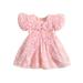 TheFound Toddler Baby Girl Floral Ruffle Dress Short Puff Sleeve Square Neck Dress Zipper Bowknot High Waist A-Line Sundress