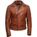 Mens Motorcycle Asymmetrical Vintage Casual Leather Biker Jacket