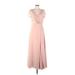 Monique Lhuillier Bridesmaid Cocktail Dress - Formal V-Neck Short sleeves: Pink Solid Dresses - Women's Size 10