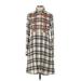 Maeve by Anthropologie Casual Dress - A-Line Collared Long sleeves: Ivory Plaid Dresses - Women's Size 2X-Small