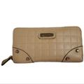 Jessica Simpson Bags | Jessica Simpson Wallet Double Zip Around Vegan Leather Taupe Studded Clutch | Color: Cream | Size: Os