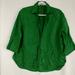 Zara Tops | Green Zara Botton Down 3/4 Sleeve Linen Blouse | Color: Green | Size: Xs